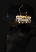 925 sterling silver and gold plated clutch with hand-strung semi-precious stone fringe by Shynora | Handcrafted in India