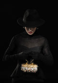 925 sterling silver and gold plated clutch with hand-strung semi-precious stone fringe by Shynora | Handcrafted in India